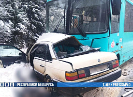 Под Полоцком легковушка врезалась в автобус – в салоне находилось 10 человек