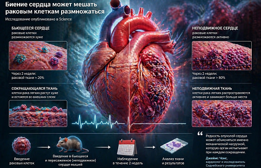 Почему рак почти не поражает сердце? Ученые нашли ответ в его биении