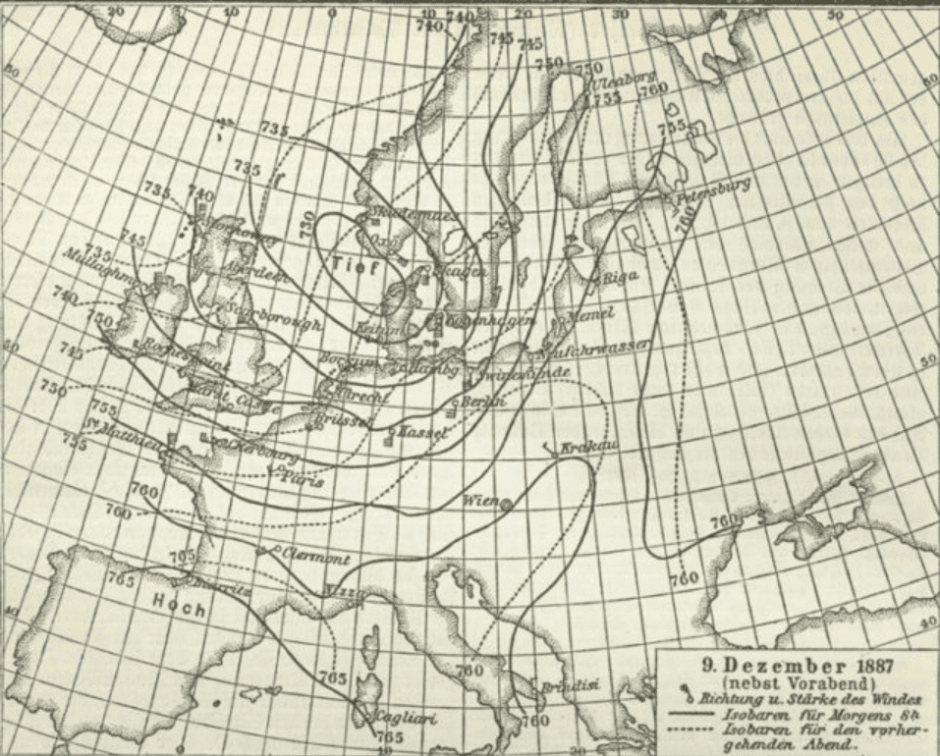 Синоптическая карта погоды 1887 года