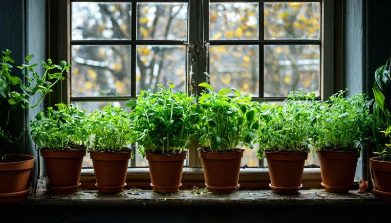 Зелень на подоконнике