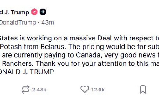 Трамп заявил о “масштабной сделке” по закупке калия у Беларуси