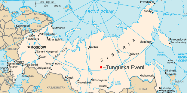 Тунгусский метеорит, карта Тунгусский метеорит, карта