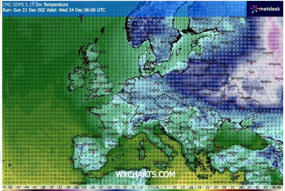 температуры утром 24 декабря в Беларуси