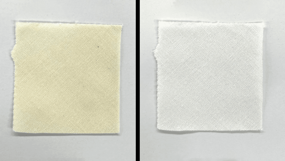 Воздействие синего светодиодного света на пятно, похожее на пот, на хлопке в течение 10 минут значительно устранило желтизну