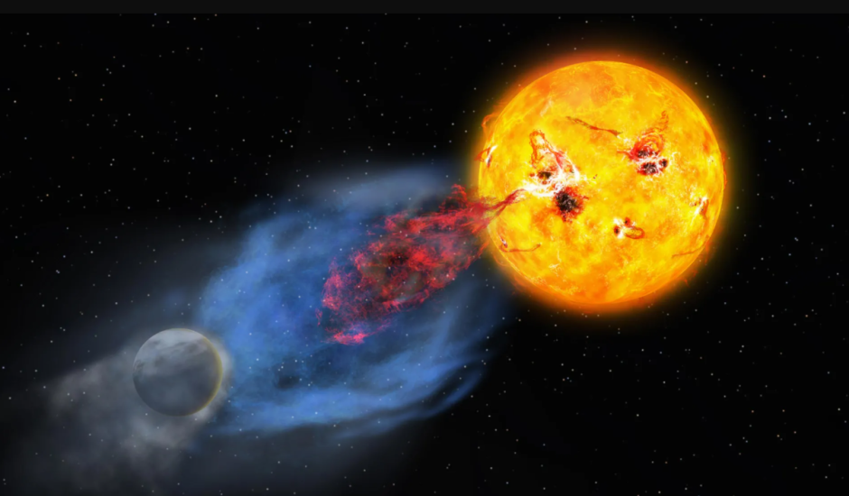 выброс на молодом солнце, художественное изображение