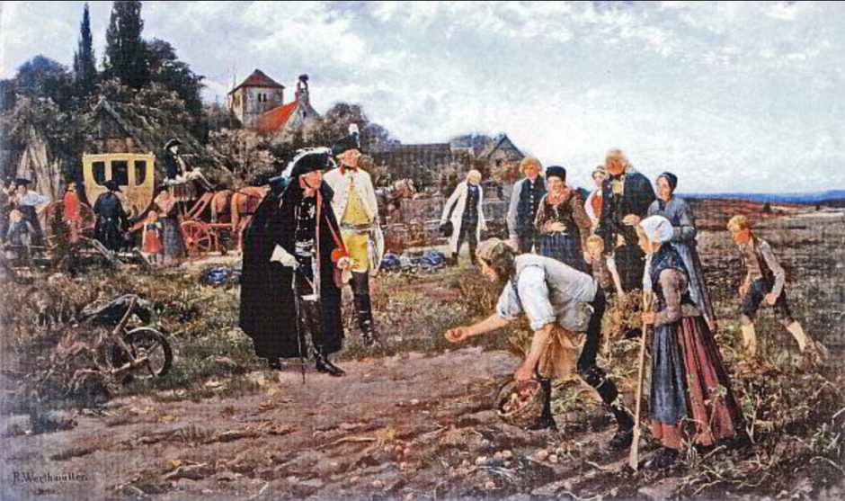 Фридрих Великий инспектирует посадки картофеля. Картина «Король везде» Роберта Вартмюллера Фридрих Великий инспектирует посадки картофеля. Картина «Король везде» Роберта Вартмюллера