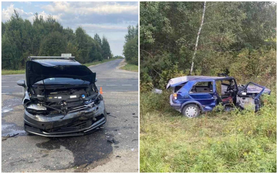 Девушка на VW Golf не уступила дорогу и оказалась в кювете. Понадобилась помощь МЧС.jpg