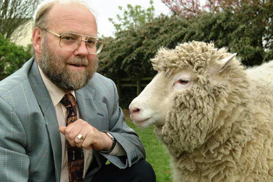 Британский биолог Ян Вилмут и овечка Долли