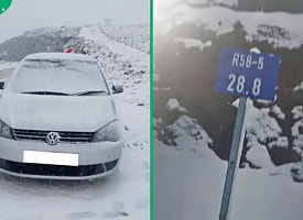 В Южной Африке в августе выпал снег: дороги закрыты, автомобилисты в сугробах