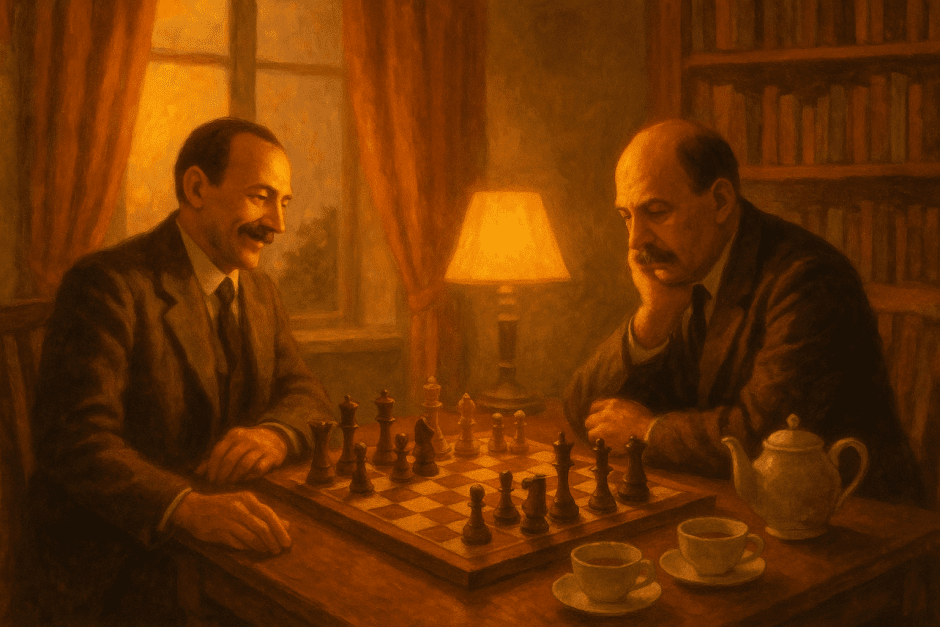 Янка Купала и Якуб Колас играют в шахматы.png