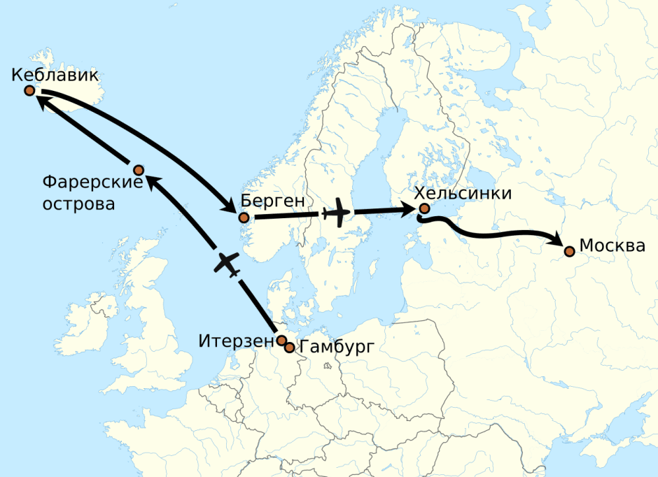 маршрут перелета Руста