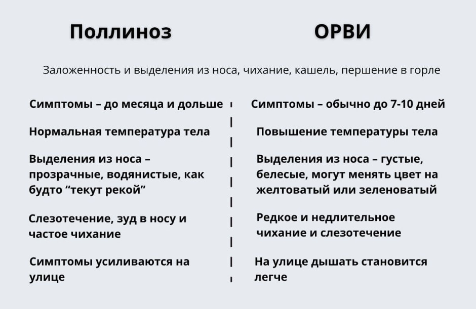 Признаки аллергии и ОРВИ сравнение