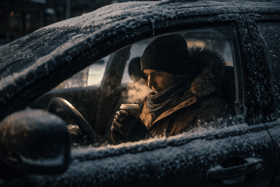 человеку в машине холодно