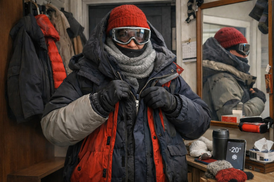 много слоев одежды в мороз