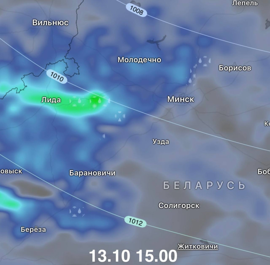 возможные места выпадения мокрого снега